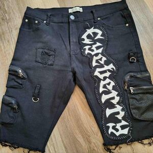 Eyeberry International Crust Punk Goth Skinny Jean Shorts.